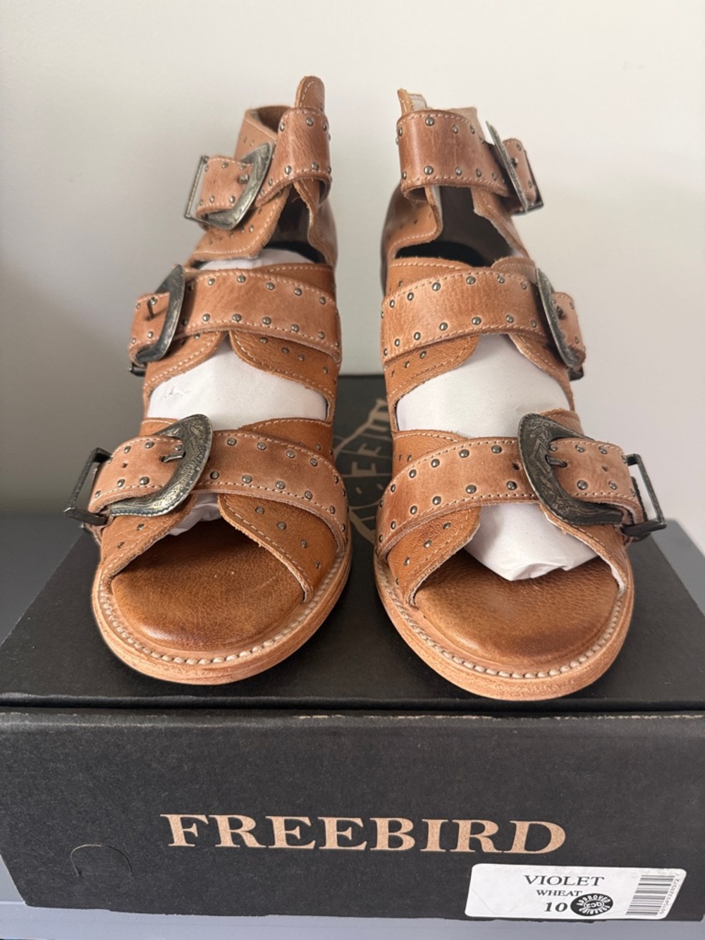 Freebird by Steven Wheat Brown Leather Triple-Buckle Sandals